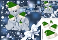 Cuddly teddies in green santa hats with corner bow 8x8