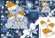 Cuddly teddies in gold santa hats with corner bow 8x8