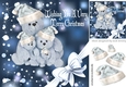 Cuddly teddies in silver santa hats with corner bow 8x8