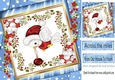 robin in red santa hat with bauble in stacked star frame with flowers 8x8
