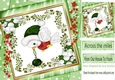 robin in green santa hat with bauble in stacked star frame with flowers 8x8