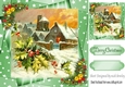 Village in the snow with holly in star frame 8x8