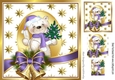 teddy with purple bow and bell and gold stars 8x8