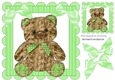 cute furry effect teddy bear with green bows 8x8