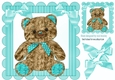 cute furry effect teddy bear with turq bows 8x8