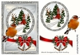 Lovely Snow Scene with church silver glitter & border bow with robin A5