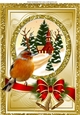 Lovely Snow Scene with church gold glitter & border bow with robin A4