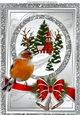 Lovely Snow Scene with church silver glitter & border bow with robin A4