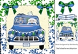 Christmas santa in a car with rudolph and presents (blue) 8x8