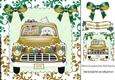 Christmas santa in a car with rudolph and presents (gold) 8x8