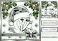Bulldog in a santa hat with silver bow and festive corners 8x8