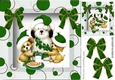 Cute trio of puppies in santa hats with bows in picture frame ( forest green) 8x8