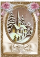 pretty church scene in gold with pink roses A4