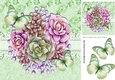 Pretty Painted Flowers with green butterflies & lace 8x8