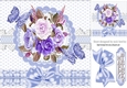Pretty blue/lilac painted flowers on lace with butterflies 8x8