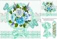Pretty turq/blue painted flowers on lace with butterflies 8x8