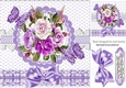 Pretty pinks painted flowers on lace with purple butterflies 8x8