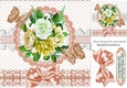 Pretty peach/lemon painted flowers on lace with butterflies 8x8
