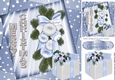 Christmas blue festive Arrangement with present 8x8