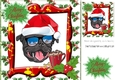 Sketch of staffi dog in santa hat in festive frame 8x8
