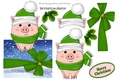 Baby pig in santa hat with green bow over the edge