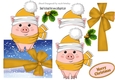Baby pig in santa hat with gold bow over the edge