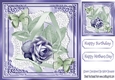 So Delicate paper butterflies and purple rose on lace & satin 8x8