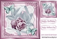 So Delicate paper butterflies and pink rose on lace & satin 8x8