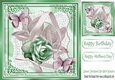 So Delicate paper butterflies and green rose on lace & satin 8x8