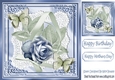 So Delicate paper butterflies and pretty blue rose on lace & satin 8x8