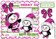 Cute pair of skating penguins in festive frame (pink) 8x8