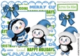 Cute pair of skating penguins in festive frame (blue) 8x8