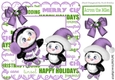 Cute pair of skating penguins in festive frame (purple) 8x8