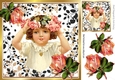 Pretty Vintage Girl holding pink roses in leaf frame 8x8