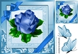 A single pretty blue rose with corner bow in ornate frame 8x8