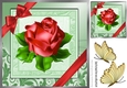 A single pretty red rose with corner bow in ornate frame 8x8