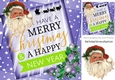 A lovely festive card front with santa and purple stars and verse 8x8