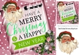 A lovely festive card front with santa and pink stars and verse 8x8