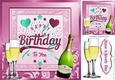 Lovely Birthday celebration  card front with wine (pink) 8x8