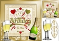 Lovely Birthday celebration card front with wine (gold) 8x8