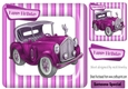 Vintage pink car in stripe 8x8 frame