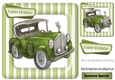 Vintage green car in stripe 8x8 frame