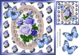 Pretty shades of blues roses with butterflies 8x8