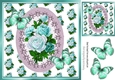 Pretty shades of turq roses with turq butterflies 8x8