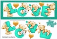 Four lovely love bears turq DL