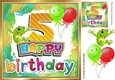 Lovely (5th Birthday) with frog and balloons 8x8