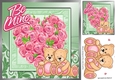 A Heart of Pink Roses and cuddle teddy bears 8x8