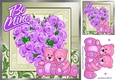 A Heart of Purple Roses and cuddle teddy bears 8x8