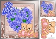A Heart of Blue Roses and cuddle teddy bears 8x8