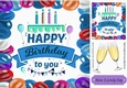 Birthday celebrations card front in balloon frame 8x8 (blue banner)